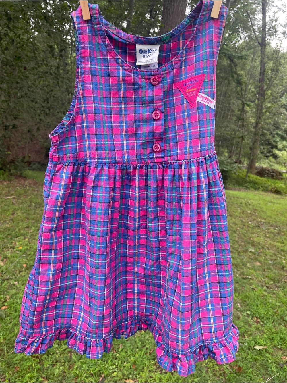 VTG 90’s Made in USA 🇺🇸 HTF! OshKosh B'gosh Pink & Blue Plaid Sleeveless Dress